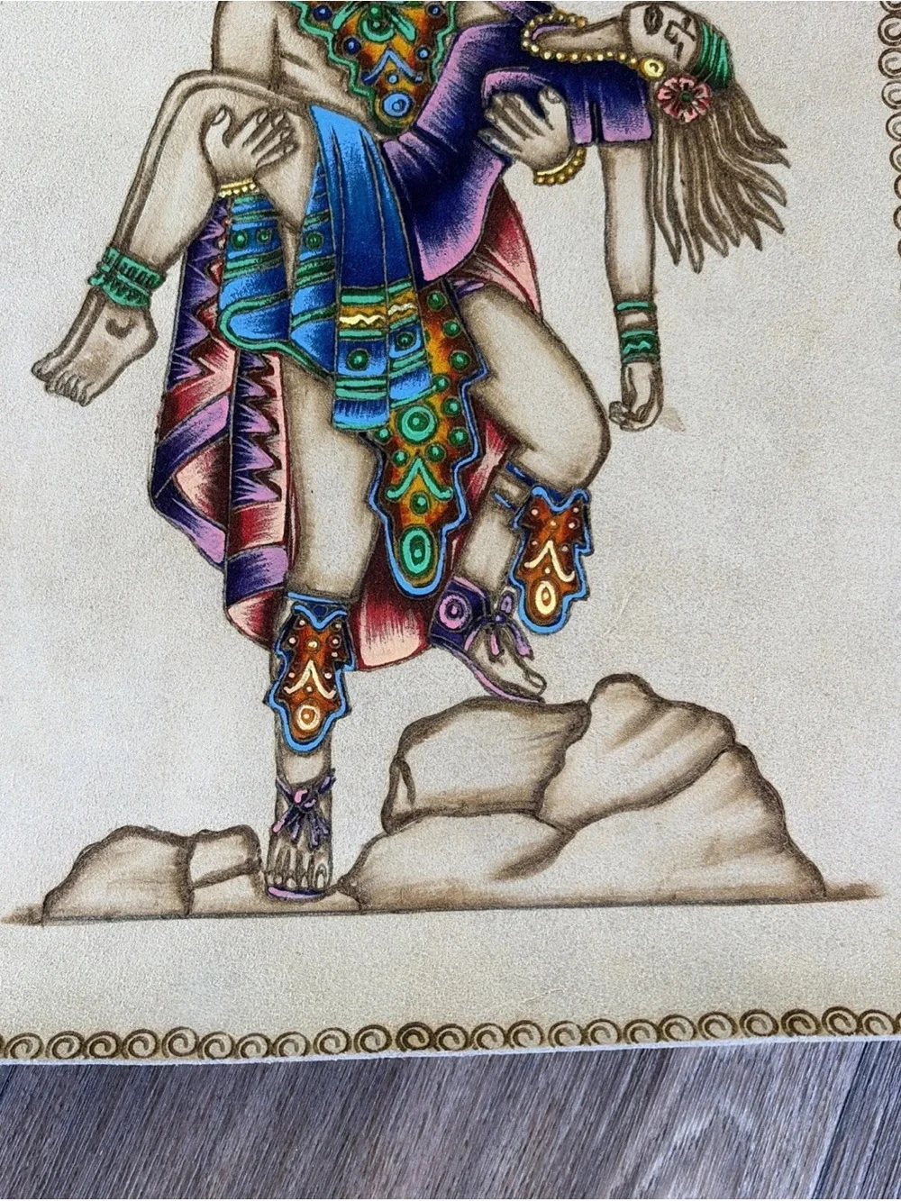 Vintage Amor Eterno Mayan México Hand Painted Handmade Leather Artwork Native